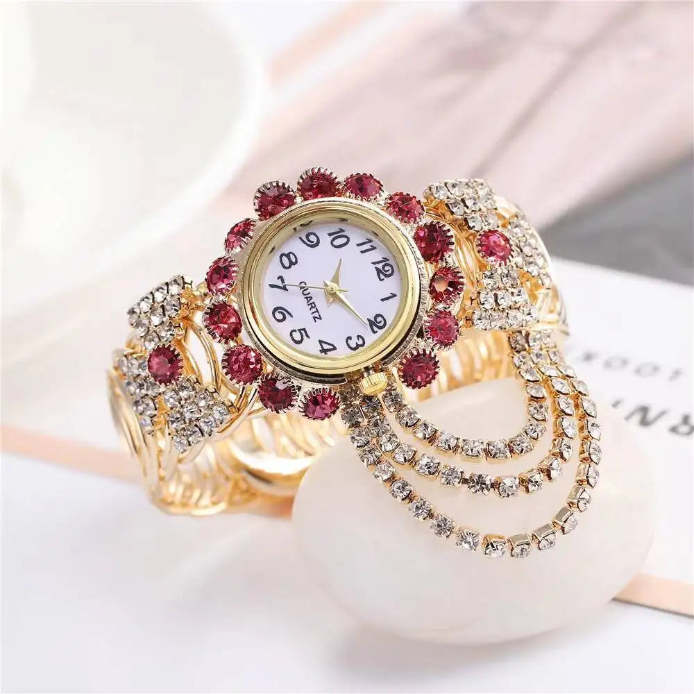 5PCS/Set Luxury Rhinestone Women Watches Fashion Adjustable Bangle Ladies Quartz Wristwatch Jewelry Set Reloj Mujer（Without Box）