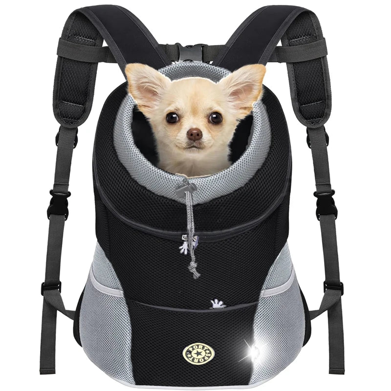 Pet Backpack Carrier for Small Dogs & Cats - Front-Folded Travel Backpack with Ventilation Mesh & Harness-Like Zipper Lock