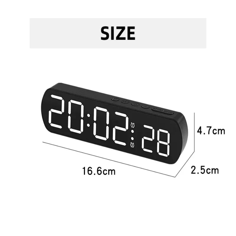 Voice Control Digital Alarm Clock TEMP Date Timer Countdown Night Mode Type-C USB 12/24H Anti-disturb Funtion 2 Alarms LED Clock
