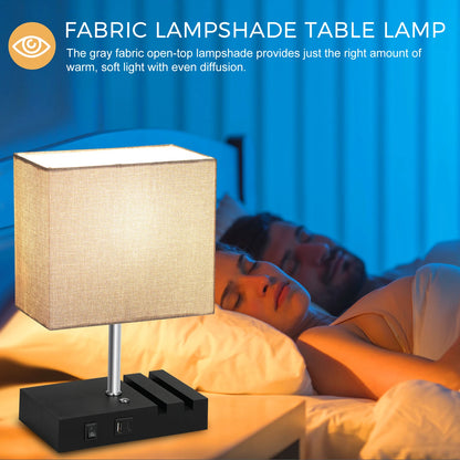Neoglint Fabric Bedside Table Lamp Nightstand Lamp Desk Light with Warm White LED Bulb Touch Control 10W Wireless Charger USB A