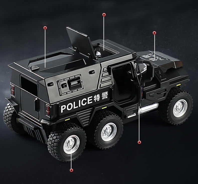 1:32 SWAT City Police Truck Model Diecast Play Off-road Vehicle Sound and Light Sport Car Toys for Children Collection Gifts