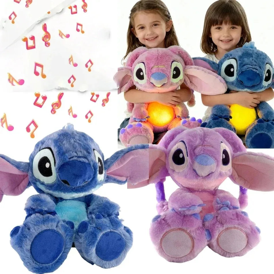 2026! & hot Lilo Stitch Plush Doll Breath Child Peluche Kawaii Soothes Toy Anime Baby Music Light Sleep Toys Pink Stitch Kid Gi