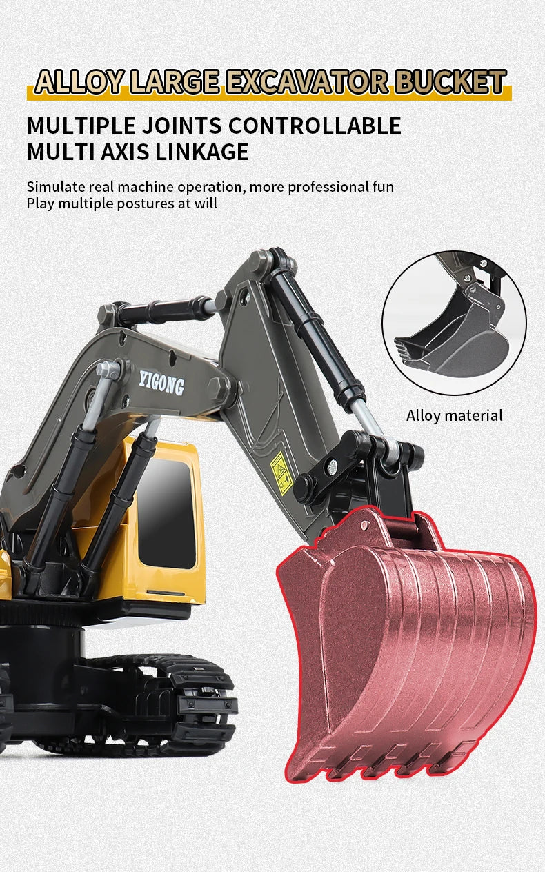 ZWN 2.4G Remote Control Excavator Dump Truck RC Model Car Toy Professional Alloy Plastic Simulation Construction Vehicle for Kid