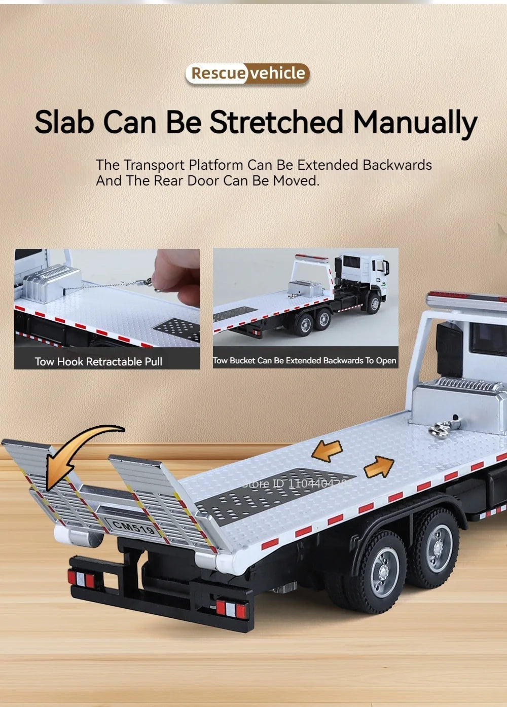 1:32 Road Rescue Flatbed Truck Alloy Dump Model Diecast Toys Car Doors Opened Sound Light Pull Back Vehices Children's Fun Gifts