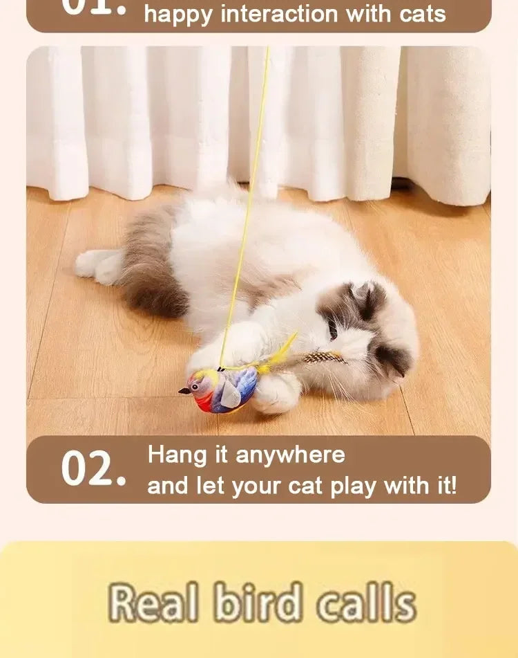 Interactive Cat Toy Chirping Flapping Sparrow Dog Toys Rechargeable Touch Squeak Bird-Shaped Plush Toy with Catnip Pet Supply