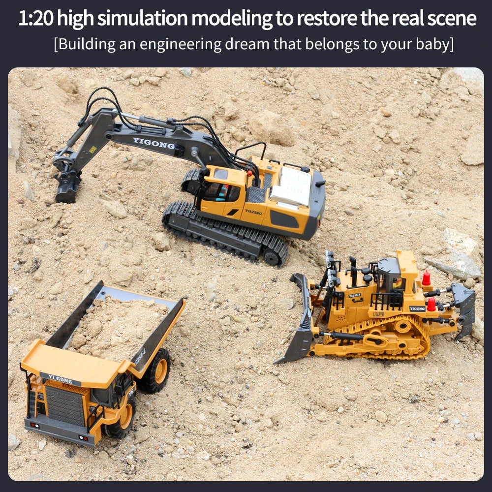 2.4G RC CARS RC Controlled Excavator Alloy Remote Control Vehicle Excavator Engineering Vehicle Dumper  Electric toys Gifts