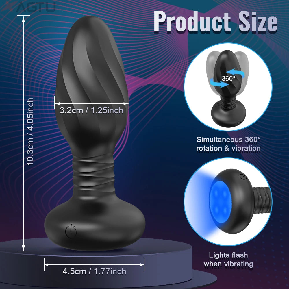 360° Rotation Vibrating LED Butt Plug for Men Wiggle Prostate Massager Gay APP Anal Vibrator Anal Plug Sex Toy for Couples