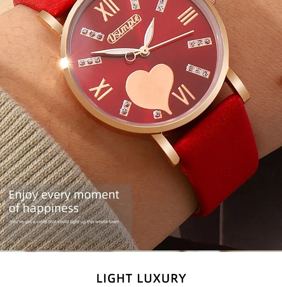 6PCS Set Heart Dial Classic Women Watch - Varixo
