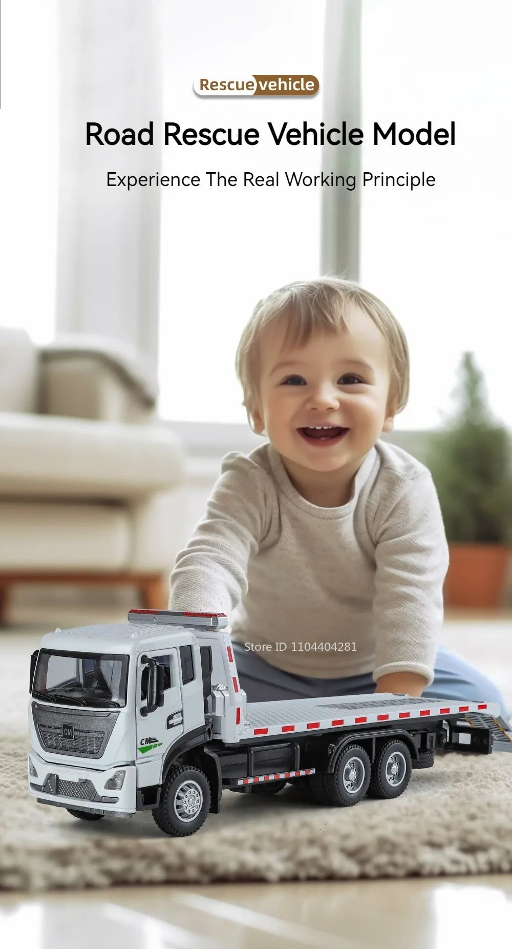 1:32 Road Rescue Flatbed Truck Alloy Dump Model Diecast Toys Car Doors Opened Sound Light Pull Back Vehices Children's Fun Gifts