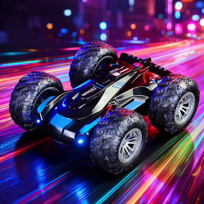 RC spray car 2.4G double-sided stunt with lights Children's toys direct charging compatible external charging