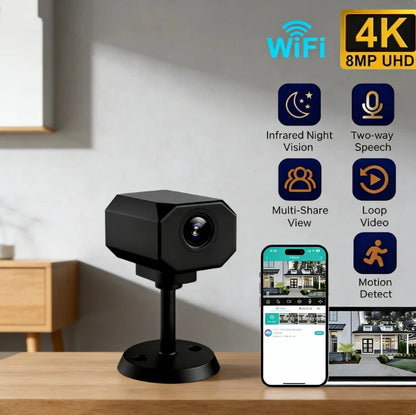 4K HD WiFi Mini Security Camera Wireless Smart Home Indoor Surveillance with APP Remote Monitoring Lightweight Portable Design