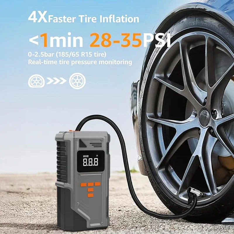 All-in-One Car Jump Starter & Tire Inflator - 12V for Cars/Trucks/SUVs, 10.2 Bar Air Compression,-40°C Resistant,Tire Monitoring