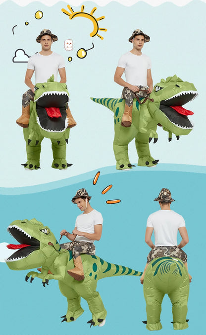 Animal Cartoon Riding T-Rex Inflatable Costume Nursery Kids Dinosaur Role Playing Game Adult Kids Chasing Game Birthday Gift