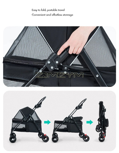Pet Stroller for Cats/Dogs, Zipper Entry, Dog/Cat Puppy Stroller Easy One-Hand Fold, Jogging Tires, with Cup Holder