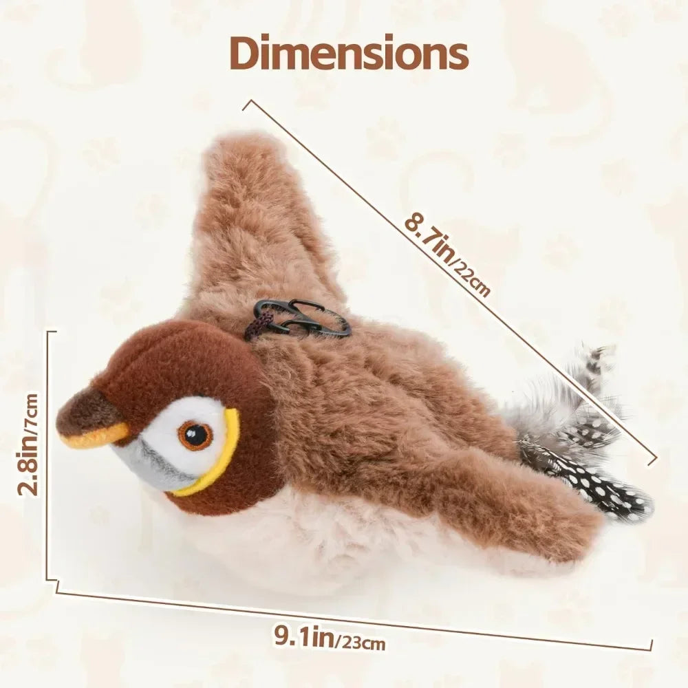 Interactive Cat Toy Chirping Flapping Sparrow Dog Toys Rechargeable Touch Squeak Bird-Shaped Plush Toy with Catnip Pet Supply