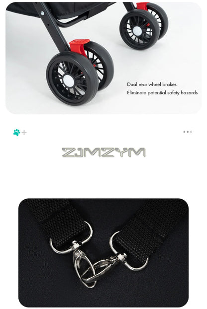 Pet Stroller for Cats/Dogs, Zipper Entry, Dog/Cat Puppy Stroller Easy One-Hand Fold, Jogging Tires, with Cup Holder