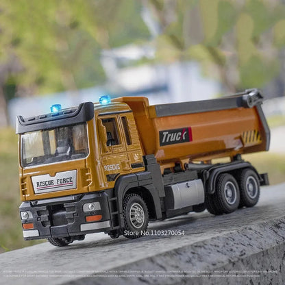 1:32 Road Rescue Flatbed Truck Alloy Dump Model Diecast Toys Car Doors Opened Sound Light Pull Back Vehices Children's Fun Gifts