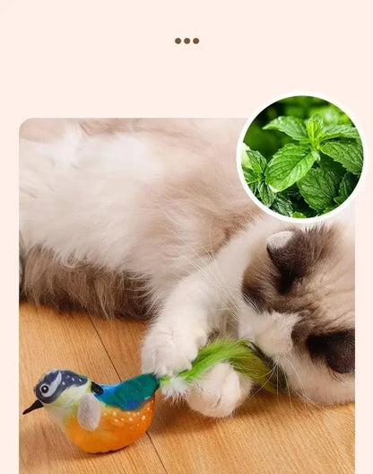 Interactive Cat Toy Chirping Flapping Sparrow Dog Toys Rechargeable Touch Squeak Bird-Shaped Plush Toy with Catnip Pet Supply