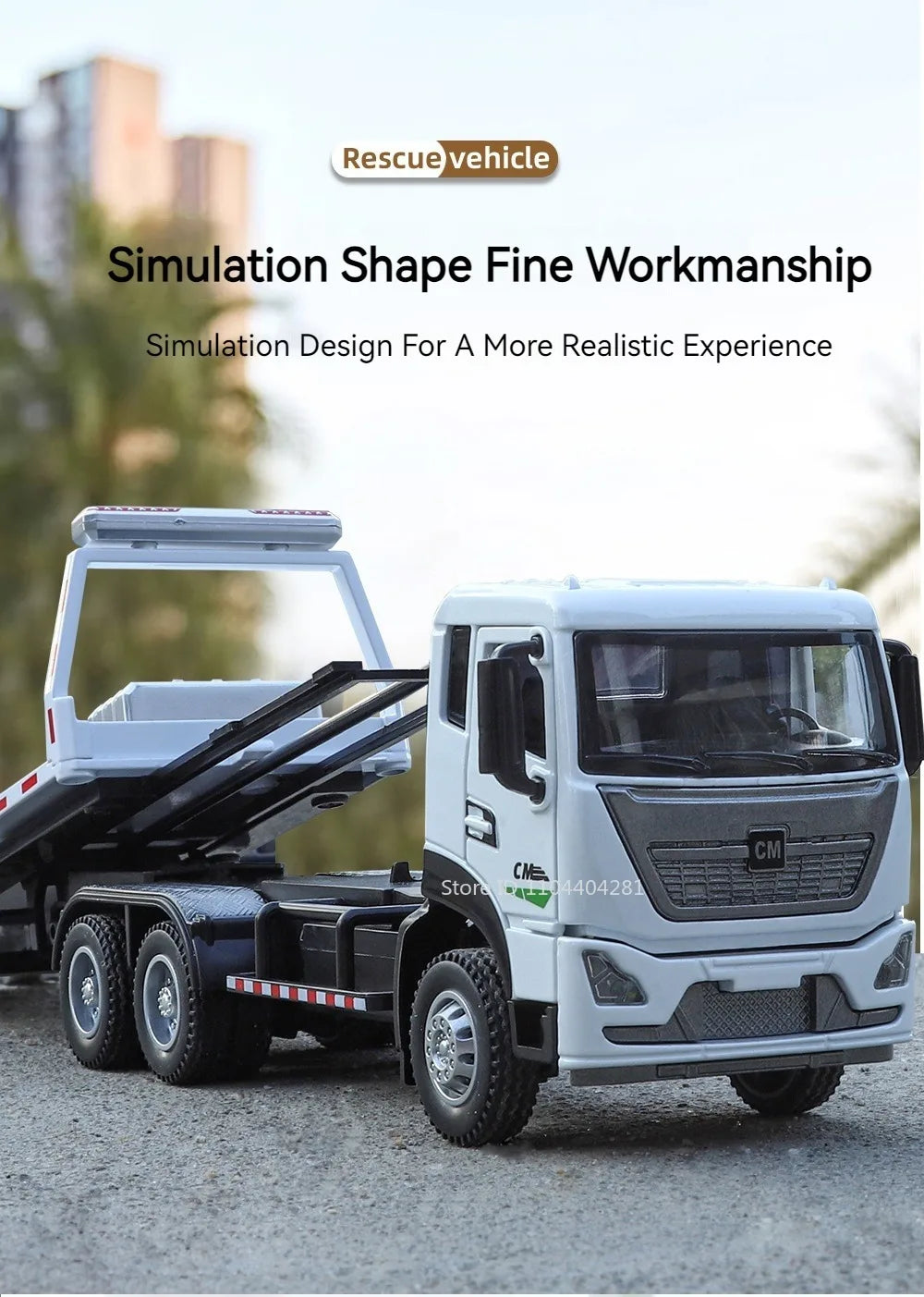 1:32 Road Rescue Flatbed Truck Alloy Dump Model Diecast Toys Car Doors Opened Sound Light Pull Back Vehices Children's Fun Gifts