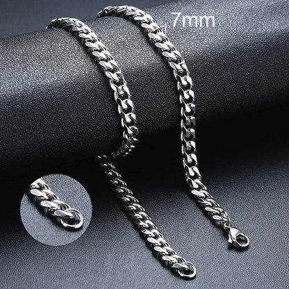 3-11MM Classic Cuban Chain Necklace for Men Women,Silver Black Gold Grey Color Stainless Steel Chains,Basic Punk Jewelry Gift