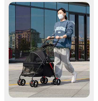 Pet Stroller for Cats/Dogs, Zipper Entry, Dog/Cat Puppy Stroller Easy One-Hand Fold, Jogging Tires, with Cup Holder