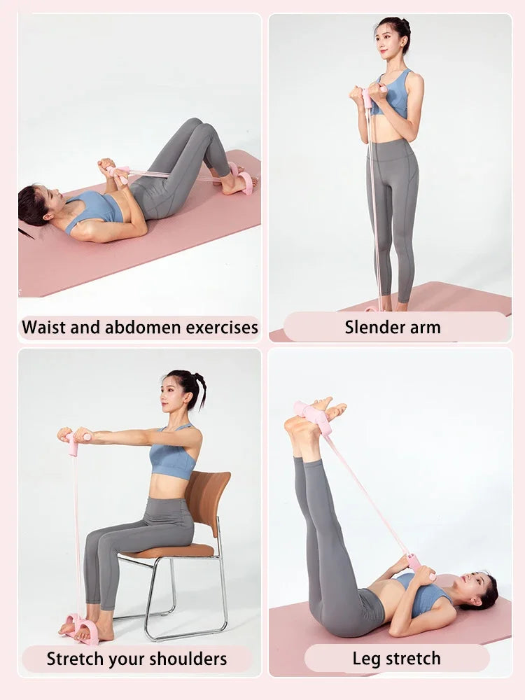 Multi-Functional Four-Tube Pedal Tensioner Yoga Elastic Band Home Fitness Equipment Abdominal Strengthening Tension Rope