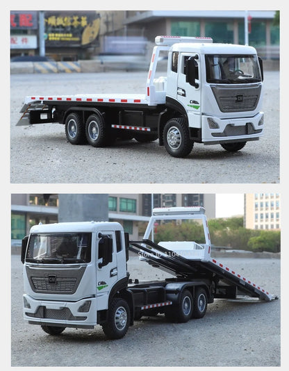 1:32 Road Rescue Flatbed Truck Alloy Dump Model Diecast Toys Car Doors Opened Sound Light Pull Back Vehices Children's Fun Gifts