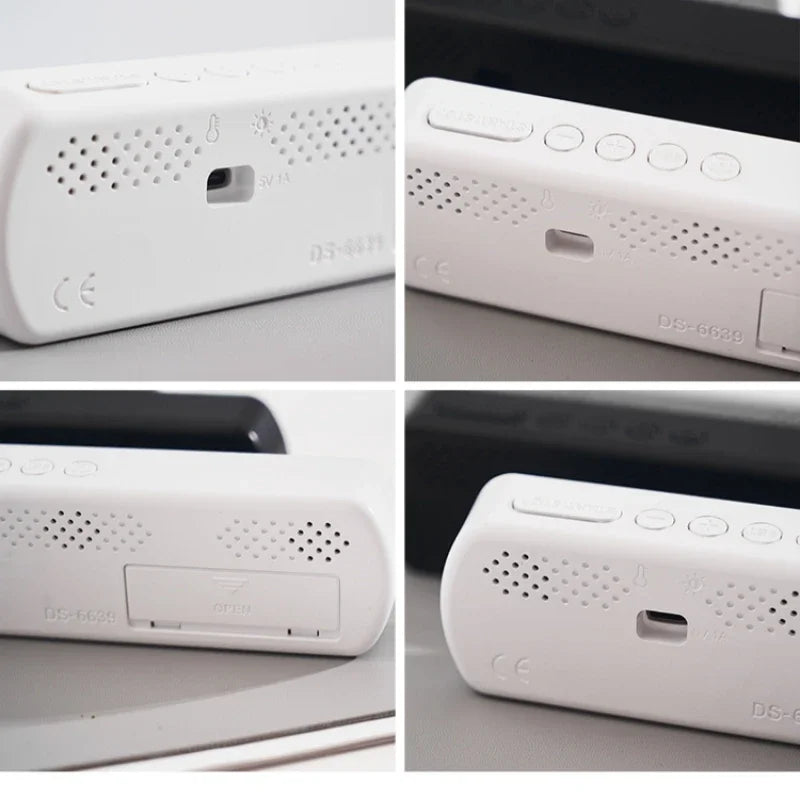Voice Control Digital Alarm Clock TEMP Date Timer Countdown Night Mode Type-C USB 12/24H Anti-disturb Funtion 2 Alarms LED Clock