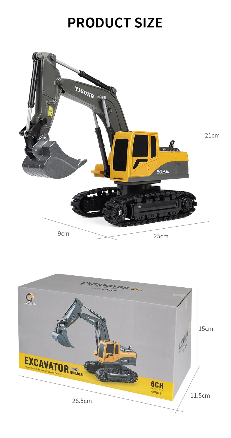 ZWN 2.4G Remote Control Excavator Dump Truck RC Model Car Toy Professional Alloy Plastic Simulation Construction Vehicle for Kid