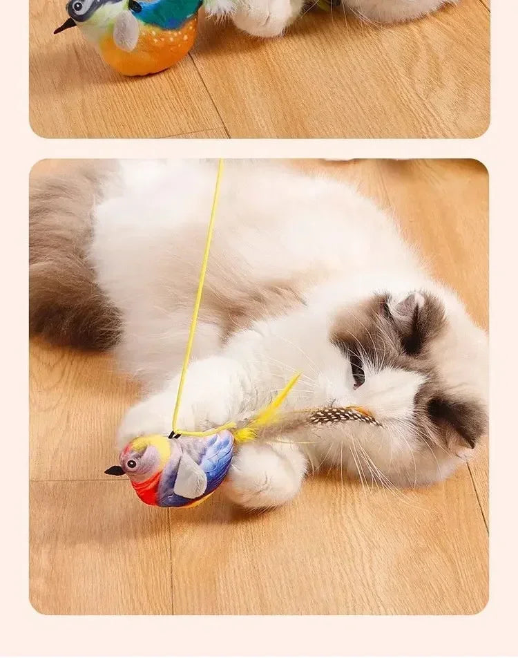 Interactive Cat Toy Chirping Flapping Sparrow Dog Toys Rechargeable Touch Squeak Bird-Shaped Plush Toy with Catnip Pet Supply