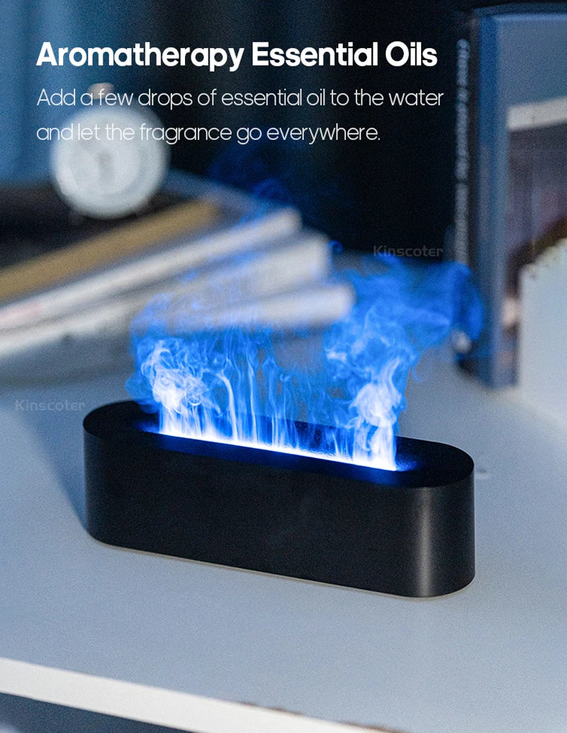 KINSCOTER Realistic Colorful Flame Aromatherapy Diffuser Aroma Essential Oil 150ml USB Air Humidifie Purifier Air Freshener