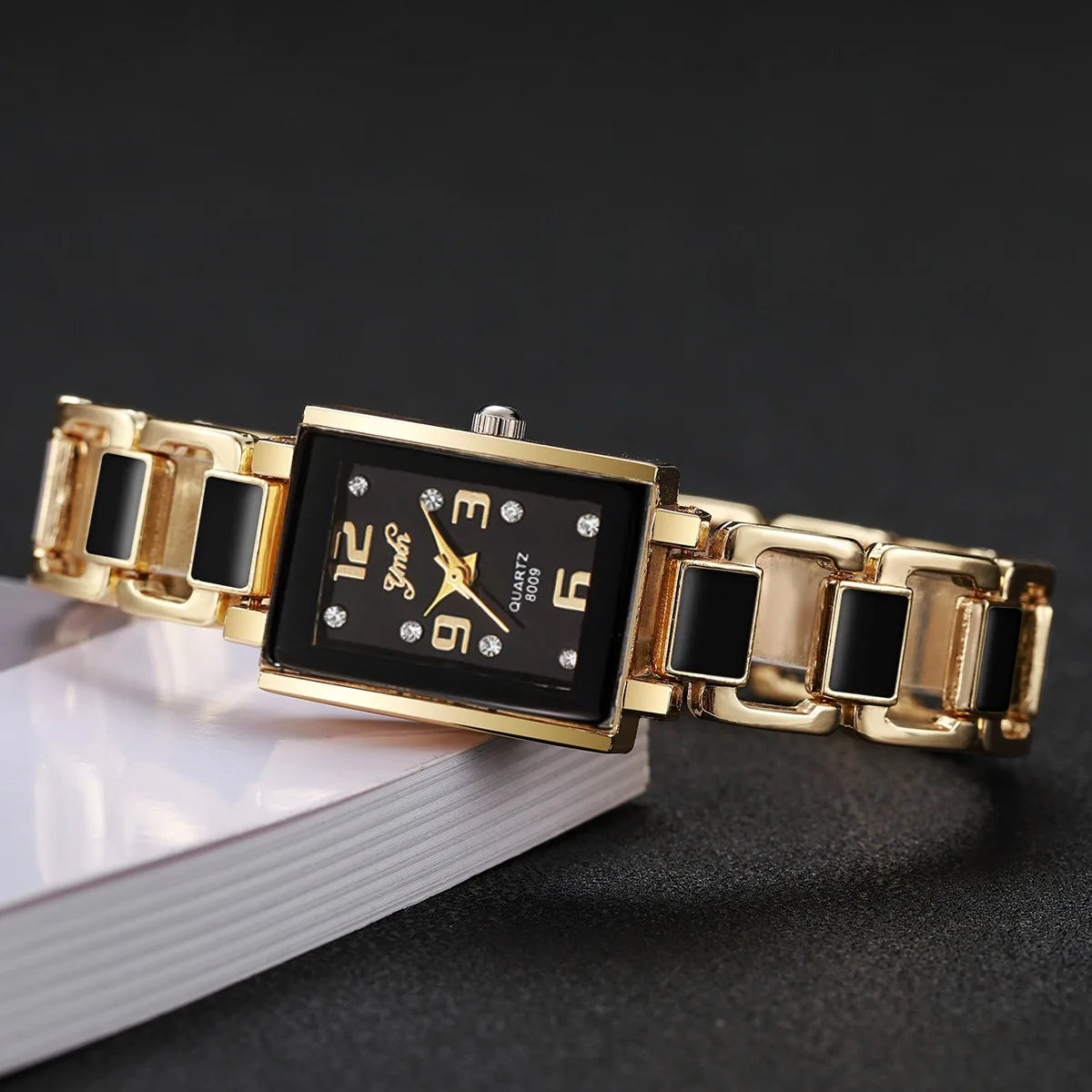 5PCS Women Fashion Rectangle Quartz Wristwatch Ladies Elegant Bracelet Watch With Diamond Jewelry Set Reloj Mujer (Without Box)