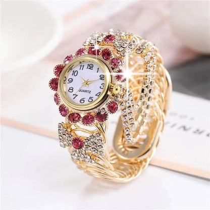 5PCS/Set Luxury Rhinestone Women Watches Fashion Adjustable Bangle Ladies Quartz Wristwatch Jewelry Set Reloj Mujer（Without Box）