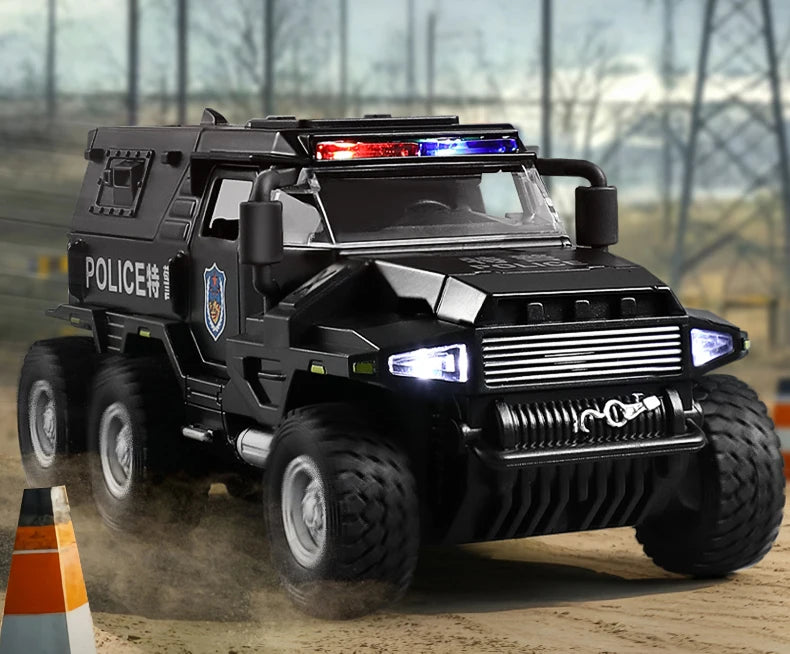 1:32 SWAT City Police Truck Model Diecast Play Off-road Vehicle Sound and Light Sport Car Toys for Children Collection Gifts