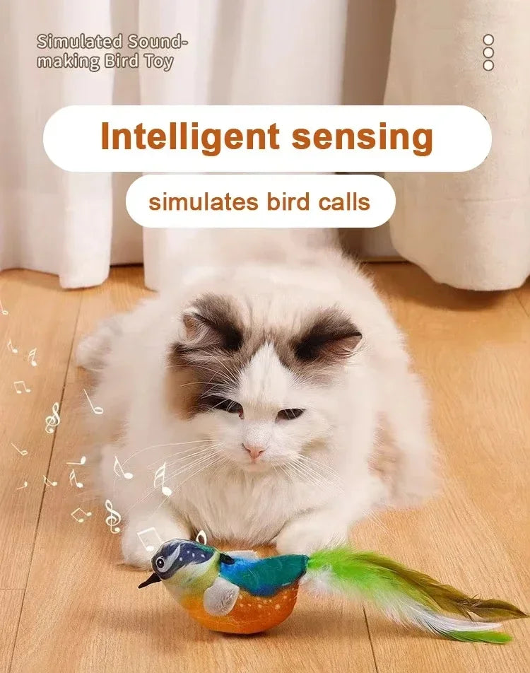 Interactive Cat Toy Chirping Flapping Sparrow Dog Toys Rechargeable Touch Squeak Bird-Shaped Plush Toy with Catnip Pet Supply