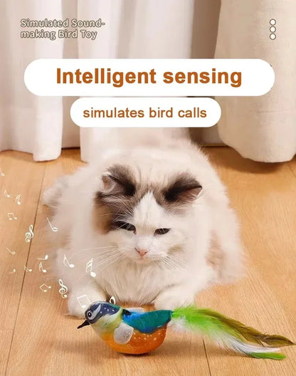 Interactive Cat Toy Chirping Flapping Sparrow Dog Toys Rechargeable Touch Squeak Bird-Shaped Plush Toy with Catnip Pet Supply