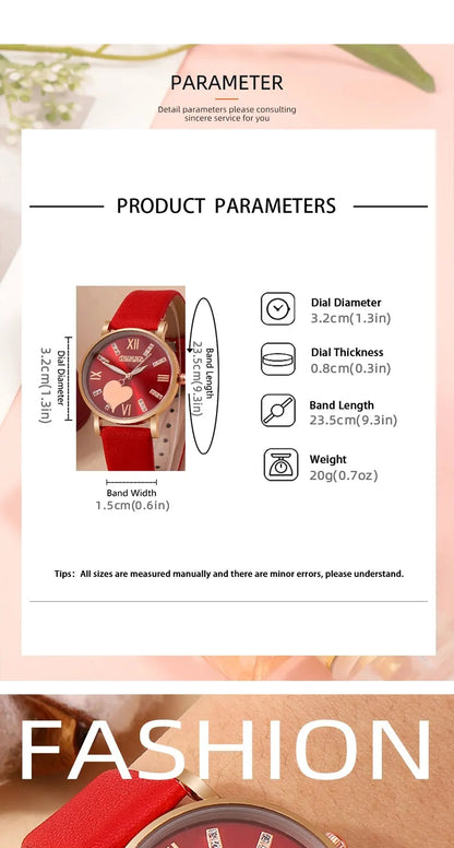 6PCS Set Heart Dial Classic Women Watch - Varixo