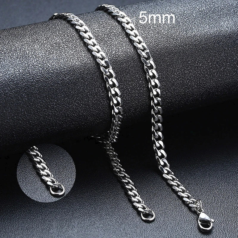 3-11MM Classic Cuban Chain Necklace for Men Women,Silver Black Gold Grey Color Stainless Steel Chains,Basic Punk Jewelry Gift