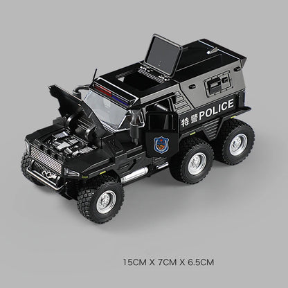 1:32 SWAT City Police Truck Model Diecast Play Off-road Vehicle Sound and Light Sport Car Toys for Children Collection Gifts