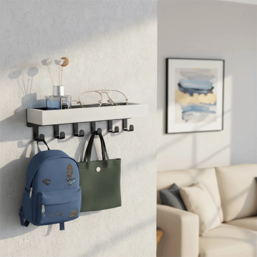 Multifunctional Wooden Key Holder Durable Household Key Rack Organizer with 6 Hooks Storage Rack for Keys Sunglasses