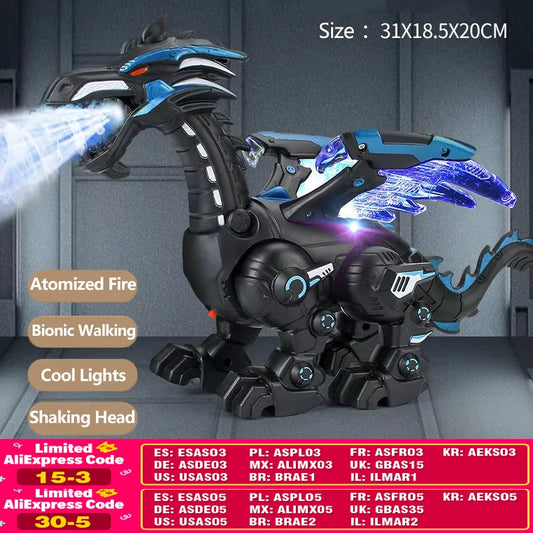 Simulation Fire Mechanical Dinoasur Water Spray Cool Light Electric Children Entertainment Puzzle Model Game Toys for Boys Gifts
