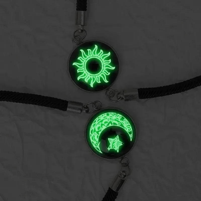 2pcs Luminous Sun Moon Braided Bracelets for Lovers Adjustable Couple Bracelets Fashion Valentine's Day Jewelry Girlfriend Gifts