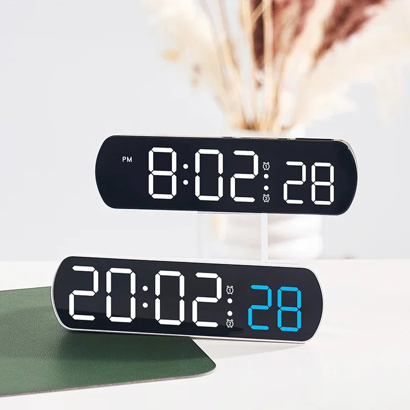 Voice Control Digital Alarm Clock TEMP Date Timer Countdown Night Mode Type-C USB 12/24H Anti-disturb Funtion 2 Alarms LED Clock