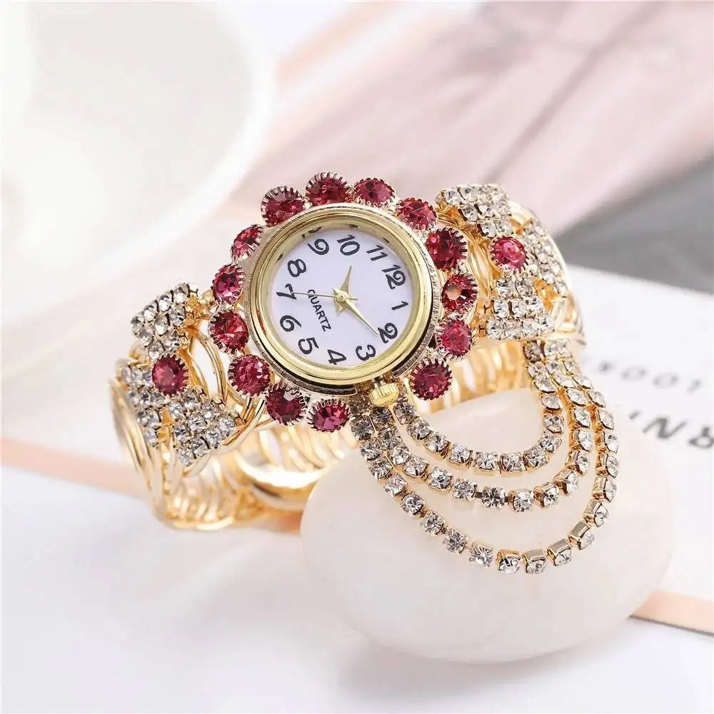 5PCS/Set Luxury Rhinestone Women Watches Fashion Adjustable Bangle Ladies Quartz Wristwatch Jewelry Set Reloj Mujer（Without Box）