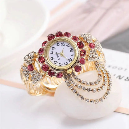 5PCS/Set Luxury Rhinestone Women Watches Fashion Adjustable Bangle Ladies Quartz Wristwatch Jewelry Set Reloj Mujer（Without Box）