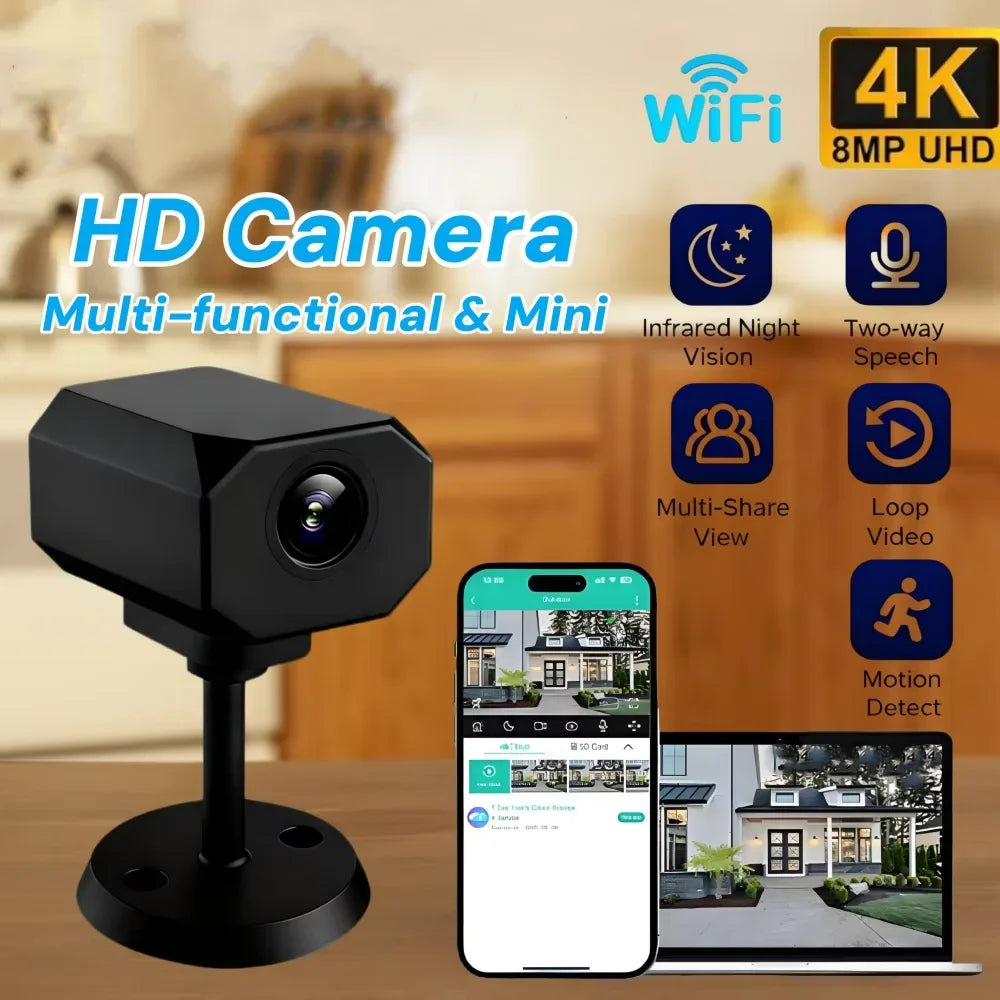 4K HD WiFi Mini Security Camera Wireless Smart Home Indoor Surveillance with APP Remote Monitoring Lightweight Portable Design