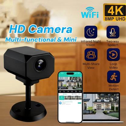 4K HD WiFi Mini Security Camera Wireless Smart Home Indoor Surveillance with APP Remote Monitoring Lightweight Portable Design