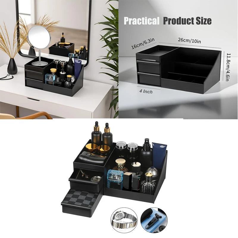 Men's Cologne Organizer Holder for Dresser Perfume Stand Bathroom Countertop with Drawers Clear Organizer for Scented Oils