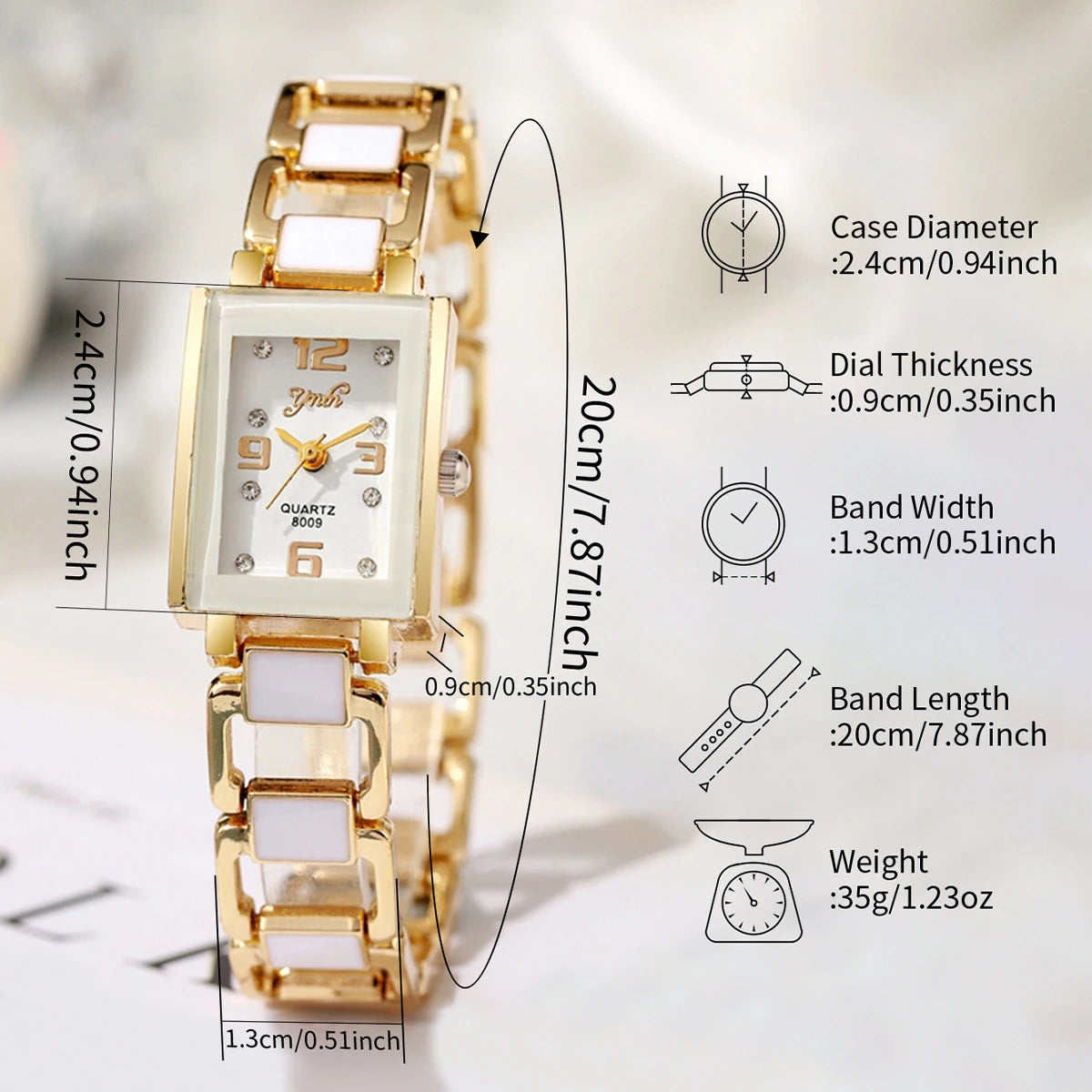 5PCS Women Fashion Rectangle Quartz Wristwatch Ladies Elegant Bracelet Watch With Diamond Jewelry Set Reloj Mujer (Without Box)
