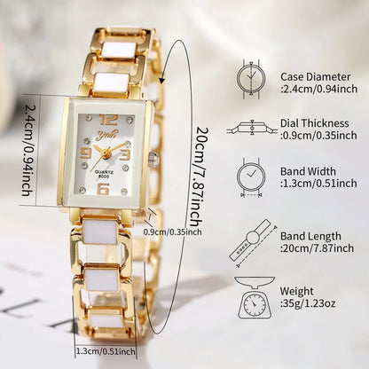 5PCS Women Fashion Rectangle Quartz Wristwatch Ladies Elegant Bracelet Watch With Diamond Jewelry Set Reloj Mujer (Without Box)